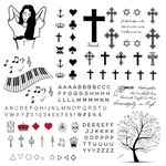 CARGEN 2 Sheets Alphabet Tattoo Stickers Finger Tattoos Literature Temporary Tattoos Black Tattoos Fake Tattoos Realistic Waterproof Alphabet Script Cross Crown Tattoos for Adults Women Men and Kids