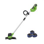 Greenworks Tools Cordless Lawn Trimmer G40LT with 3 Double Thread Spools (Li-Ion 40 V 30 cm Cutting Width 7000 rpm Turnable & Tiltable Motor Head Aluminium Guide Rail Without Battery and Charger)