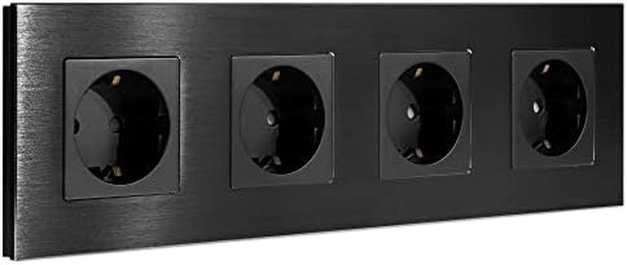 Navaris Cubierta de aluminio con enchufes - Placa triple para pared con 4x enchufe europeo - Tapa empotrable con 4x toma - 29.9 x 8.5 x 4 CM - Negro