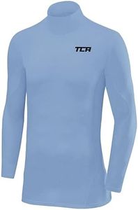 TCA Mens' and Boys' SuperThermal Compression Base Layer Football Running Top Long Sleeve Thermal Under Shirt - Mock Neck - Ice Blue, 6-8 Years