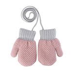 Kids Toddlers Thermal Gloves Mittens Winter Warm Thick Knitted Gloves with String Fluffy Full Finger Mittens Baby Fleece Lined Gloves Hanging Neck Mittens with Anti-Lost String for Boys Girls Age 1-4