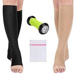 BISLINKS Leg & Foot Recovery Kit - 2 Pair Open Toe Medical Compression Socks for Women & Men (L/XL) with Laundry Bag & 1 x Foot Roller Massager - Flight or Running Socks - Pregnancy Recovery Varicose