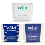 Wild - Natural Refillable Deodorant Variety Pack with Clean Fresh Scents - Aluminium Free - Scents Include Fresh Cotton & Sea Salt, Ocean Mist & Thunderstorm - Long Lasting Protection