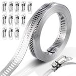 JIZZU Hose Clamp Kit DIY 9.8 Feet Metal Strap + 12 Stronger Fasteners Large Adjustable Clamp Worm, Gear Band Hose Clamps Screw Clamps Duct Pipe Metal Clamp Strapping for Pipe, Plumbing, Tube