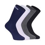 FABdon Men's Mid Calf Crew Combed Full Length Cotton Formal Socks - Ideal for Home, Office wear (Free Size - 4 Pair) Black, Navy Blue, L.Grey, D.Grey