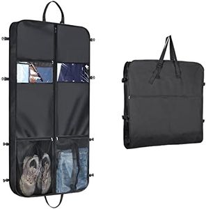 Syeeiex 50" Portable Garment Bag,Foldable Business Hanging Garment Bags for Travel with 6 Pockets,Durable Oxford Cloth Travel Suit Bag, Black (50'' Oxford -1 Pack)