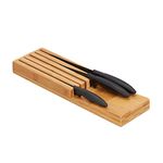 Relaxdays 10028871 Bamboo Knife in-Drawer Block, Storage for 5 Knives, Kitchen, Tabletop Organiser, 3.5 x 11 x 39 cm, Natural