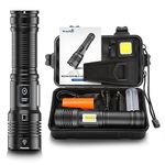 WINDFIRE Rechargeable Flashlight 200000 High Lumens, Super Bright Handheld with COB Side Light and 7 Modes, Waterproof, Powerful LED Flashlights Holster for Emergencies Camping Gift, Black