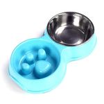 Angeer Slow Food Dog Bowl Double Bowl Pet Bowl Cat Food Bowl Anti Choking Stainless Steel Dog Bowl for Wheat Straw Slow Food with Anti slip Pad at the Bottom (Blue-M)