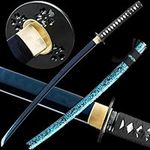 Swordsmith Katana Sword Real Handmade Clay Tempered T10 Steel Japanese Samurai Sword Razor Sharp Blue Blade Full Tang(Clay Tempered T10 Steel-Blue Blade)