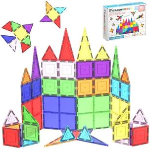 PicassoTiles Magnetic Tiles 60pcs Kids Toys Classroom Sensory Toy for Toddlers STEM Learning Building Blocks, Montessori Pretend Play Magnet Tile Construction Stacking Block Boys Girls Ages 3+ PT60