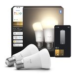 Philips Hue Smart LED A19 Bulb, Warm White Light 2700K, E26 Base, 9W, 810 Lumens, Dimmable, Works with Alexa, Google Assistant, and Apple Home, 2 Pack