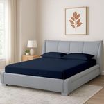 Shreem Linen Queen Waterbed Sheets, 4-Piece 100% Egyptian Cotton Attached Sheet Set with 15" Deep Pocket, Soft & Breathable Bedsheets for Water Beds, Navy Blue Solid