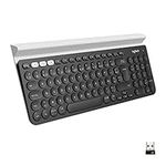 Logitech K780 Multi-Device Wireless Keyboard for Windows, Apple android or Chrome, Wireless 2.4GHz and Bluetooth, Quiet, PC/Mac/Laptop/Smartphone/Tablet, QWERTY UK Layout - Dark Grey/White