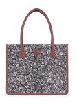 ZOUK Flomotif Floral Printed Jute Handcrafted Black Women's Stylish Tote Bags | Tote Handbag| Shoulder bag with double handle