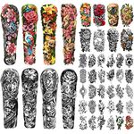 SOOVSY 46 Sheets Extra Size Full Arm Temporary Tattoo Men Skull Wolf Angel Floral Butterfly Half Arm Shoulder Semi Permanent Tattoo for Women Fake Tattoos That Look Real and Last Long Temp Tattoos for Girls