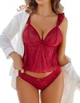 Avidlove Womens Lingerie Sexy Lingerie For Women Naughty 2 Piece Lace Bralette With Mesh Underwear (Wine Red, Large)