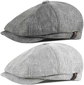 QFE 2PCS Adjustable Newsboy Caps for Men Vintage Flat Scally Baker Boy Hat Paperboy Driving Daily Casual Outdoor Green Color Cotton Twill Classic Retro British Irish Driver Dark Grey+Light Gray