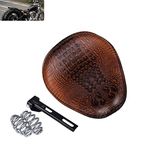 NATGIC Universal Motorcycle Crocodile Leather Saddle Solo Seat Cushion Spring for Harley/Honda/Yamaha/Kawasaki/Suzuki/Sportster/Bobber/Chopper (Brown)