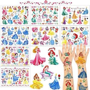 Tatuaggi Temporanei Principessa 8 Fogli Tatuaggi Temporanei per Bambini 180+ Principessa Tatuaggi Adesivi Decorazione Festa di Compleanno Tatuaggi Principesse Temporanei per Bambini