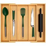 Bamboo Kitchen Drawer Organizer - Expandable Silverware Organizer/Utensil Holder and Cutlery Tray with Grooved Drawer Dividers for Flatware and Kitchen Utensils (Natural, 5 Slots)