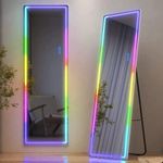 LVSOMT 63" x 18" RGB LED Mirror, Full Length Floor Mirror with Lights, Free Standing & Wall Mount Mirror, Full Body Lighted Mirror, Bedroom Light Up Mirror Stand Up Mirror (White)