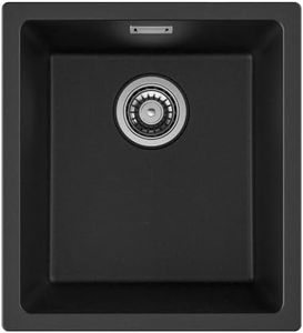 AuraLum pro Lavandino Cucina 40 x 44 cm, Lavello Cucina 1 Vasca in Granito, Lavabo Cucina Nero con Sifone e Set di Drenaggio, Lavello Fragranite a mobile oltre 40cm