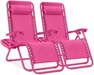 Best Choice Products Set of 2 Adjustable Steel Mesh Zero Gravity Lounge Chair Recliners w/Pillows and Cup Holder Trays - Hot Pink