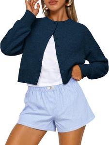 Trendy Queen Cropped Cardigan Sweaters for Women Lightweight Y2k Fall Outfits Spring Fashion Clothes 2026 Dark Blue S