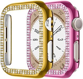 2-Pack PC Cases with Double Row Diamond for Apple Watch 41mm, Bling PC Protective Bumper for iWatch Series 9/8/7 - Gold & Rose Pink