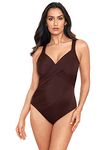 Miraclesuit Women's Swimwear Revele Tummy Control Underwire Bra One Piece Swimsuit, Sumatra Brown, 12