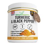 365 Turmeric Capsules 1 Year Supply High Strength Turmeric Capsules with Black Pepper Turmeric Tablets 365 Vegetarian Capsules Turmeric Curcumin One A Day Turmeric Supplement Curcumin