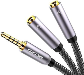 DUKABEL Headphone Splitter, Strong Braided & Gold-Plated 3.5mm Stereo Audio Y Splitter Cable 4-Pole Male to 2-Female Port Audio Stereo Cable Dual Headphone Jack Adapter Top Series