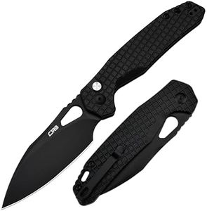 CJRB Frack Pocket Knife, 3.9" AR-RPM9 Steel Blade PVD Coating Frag Pattern Steel Handle EDC Knife, Button Lock Knife for Outdoor Camping Gift, Black (J1931)