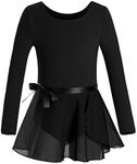 DANSHOW Girls Team Basic Long Sleeve Leotard with Skirt Kid Dance Ballet Tutu Dress (2-4, Black)