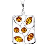 Genuine Cognac Baltic Amber & Sterling Silver Exclusive Modern Pendant without Chain - M372C