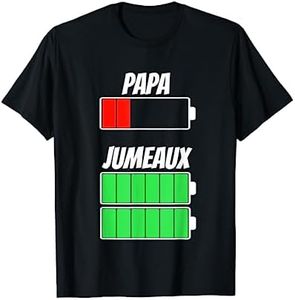Papa De Jumeaux Twins Dad Battery Batterie Naissance Noël T-Shirt