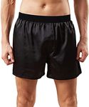 Mens Satin Boxers Shorts Silk Pajama Shorts Sexy Lounge Underwear with Button Fly, 1 Pack-black, Large