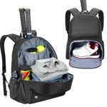 DSLEAF Tennis Backpack Holds 2 Rackets, Tennis Bag with Separate Ventilated Shoe Compartment for Tennis Pickleball Badminton Squash Sports, Black