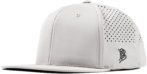 Branded Bills Bare Flat Performance Hat, White, with Flexfit Sweatband, Adjustable Snapback Closure,Lightweight, Comfort Stretch, Quick Dry & Water Repellent Baseball Cap