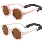 COASION Baby Polarized Round Sunglasses Flexible Rubber Shades with Strap for Toddler Newborn Infant Ages 0-24 Months, B2 Pink / Brown + White / Brown, Medium