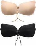 SUWAIS FASHION Sticky Bra Strapless, Backless & Reusable Silicone Adhesive Bra Sticky Push-Up Bra Sticky Padded Bra 2 Pairs (CA/US, Cup Band, B, Black and Beige)