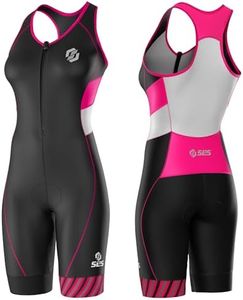 SLS3 Triathlon Suit Women - One Piece Trisuit Women - Premium FX Female Tri Suit - Lightweight Womens Triathlon Suits, Slim Athletic Fit, No Shelf Bra (Black/Bright Rose Stripes, Medium)