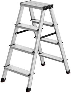 SONGMICS Scaletta Pieghevole, Scala a 4 Gradini, Scala in Alluminio con 4 Gradini Antiscivolo, Multiuso, Portata di 150 kg, Grigio Argento e Nero Inchiostro GLT014E01