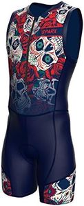 Sparx Men`s Triathlon Suit Trisuit Race Skinsuit Cycling Speed Suit Italian Fabric Swimskin (Navy Skulls, Small)