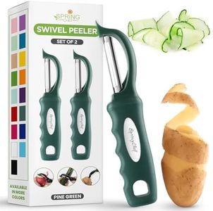 Spring Chef Premium Purple Swivel Vegetable Peeler Set of 2, Stainless Steel Potato Peeler for Kitchen with Soft Grip Handle, Food Peeler With Sharp Blades for Fruit, Carrot, Mango, Apple - Pine Green