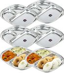 URBAN KRAFT 3In1 Stainless Steel Plates with Compartments/Tiffin Plates Set of 6/ Idli Sambhar Plates/Partition Plates/Breakfast Plate/Steel Plates for Lunch/Dinner