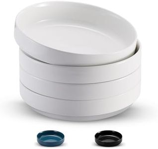 KooK Bowl Plates, Pasta Bowl, Low Bowl, Plate Bowls, Ceramic Large Shallow Bowls, Microwave and Dishwasher Safe, Great for Soups and Salads, Glossy Porcelain, 47 oz, Set of 4, White
