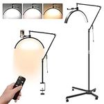 LudoPam LED Floor Light,Half Moon Lamp for Lash Extension,LED Lash Lamp for Tattoo Artists, Nail Tech, Esthetician, Warm Lighting Lamp with Adjustable Brightness & Height - with Phone Holder (Black)