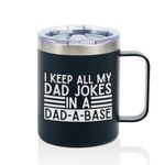 Dad Gifts Coffee Mug Stainless Steel, Father Presents from Daughter Son for Father's Day Birthday Christmas, Travel Mug with Lid, 12oz/350ml - Dad Jokes, Dad a Base